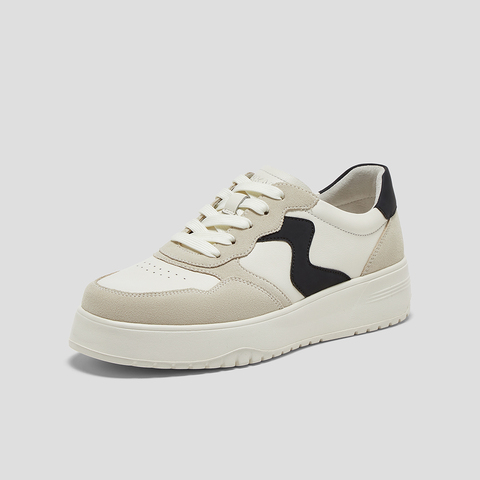 SKAP圣伽步女鞋2025春季新款板鞋时尚简约厚底系带舒适女休闲鞋