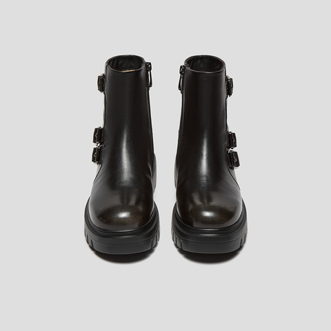 SKAP圣伽步女鞋2025冬季新款复古短靴增高搭扣舒适短筒女款休闲靴