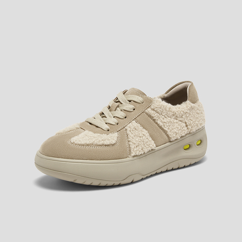 SKAP圣伽步女鞋2025秋季新款毛毛鞋保暖舒适轻便拼接女款休闲鞋