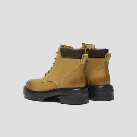 SKAP圣伽步女鞋2025冬季新款大黄靴短筒复古轻质擦色女款户外靴