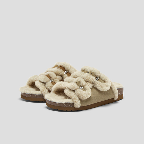 SKAP圣伽步女鞋2025秋季新款休闲鞋保暖毛毛鞋舒适懒人拖女勃肯拖