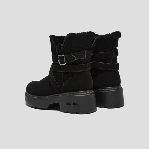 SKAP圣伽步女鞋2025冬季新款休闲短靴保暖复古绑带舒适女款雪地靴