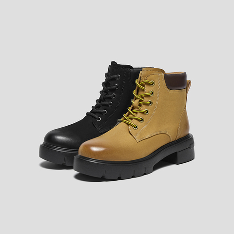 SKAP圣伽步女鞋2025冬季新款大黄靴短筒复古轻质擦色女款户外靴