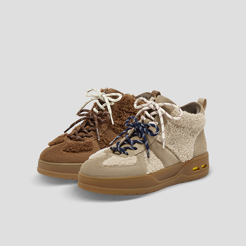 SKAP圣伽步女鞋2025冬季新款短靴双鞋带保暖毛绒增高女款休闲靴