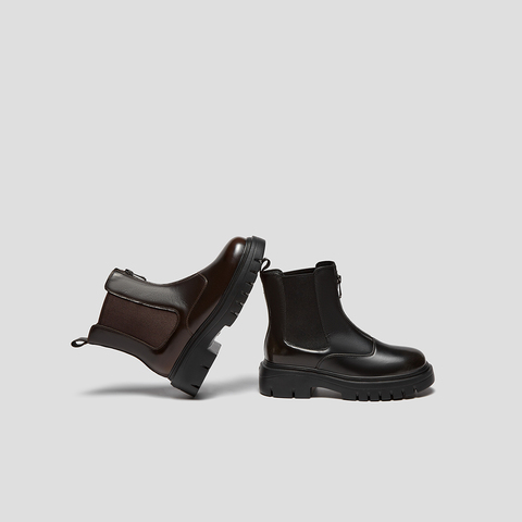 SKAP圣伽步女鞋2025冬季新款切尔西靴复古擦色增高舒适女款休闲靴