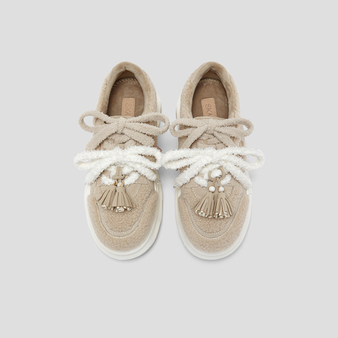 SKAP圣伽步女鞋2025秋季新款毛毛鞋增高保暖双鞋带加绒女款休闲鞋