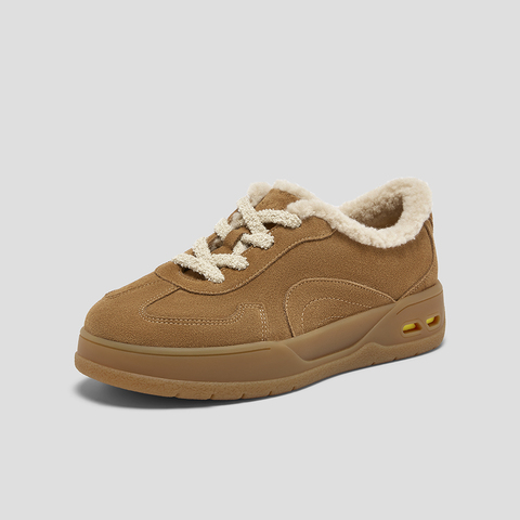 SKAP圣伽步女鞋2025秋季新款德训鞋厚底增高加绒保暖女款毛毛鞋