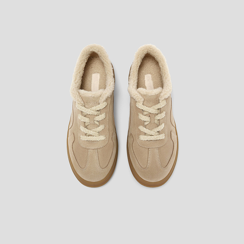 SKAP圣伽步女鞋2025秋季新款德训鞋厚底增高加绒保暖女款毛毛鞋