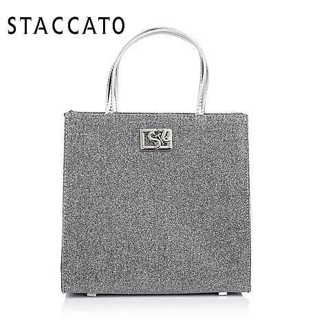 STACCATO/思加图秋季银灰/银色亮片布背提包X1505CX6