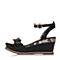 STACCATO/思加图夏季专柜同款牛皮黑色波浪纹女皮凉鞋9FH09BL7