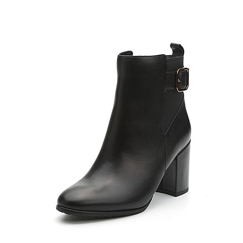 STACCATO/思加图冬季专柜同款黑色牛皮短筒女皮靴9SA28DD7
