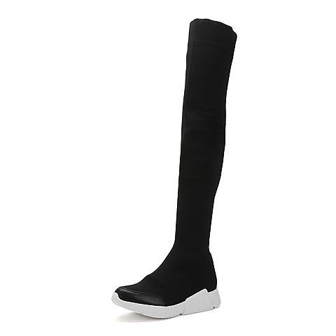 STACCATO/思加图冬季专柜同款黑色布面长筒女皮靴9H819DC7