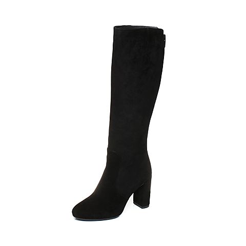 STACCATO/思加图冬季专柜同款黑色羊绒皮长筒女皮靴9I902DG7