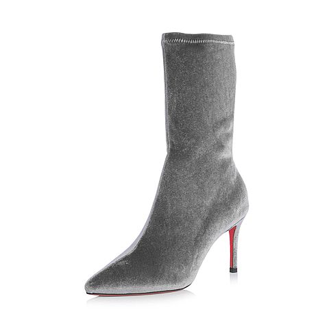 STACCATO/思加图冬季专柜同款深灰色弹力丝绒布面女靴S5101DZ7