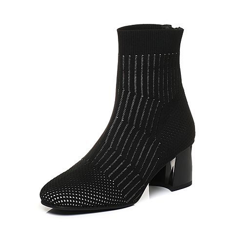 STACCATO/思加图2018年春季专柜同款黑色编织帮面短筒女皮靴9H511AD8