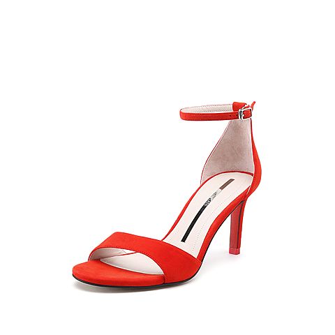 STACCATO/思加图2018年夏季专柜同款红色绒皮革简约女皮凉鞋9O903BL8