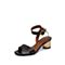 思加图夏季新款时尚休闲粗跟中跟一字扣带女皮凉鞋9Z418BL9