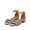 思加图夏季新款时尚水钻一字带粗跟优雅女纯凉鞋9US35BL9