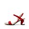 思加图夏季新款简约休闲舒适粗高跟露趾时尚女皮凉鞋9DX02BT9