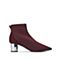 思加图冬季新款尖头时尚潮鞋粗跟飞织气质女短靴女鞋9G915DD9