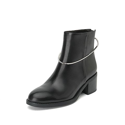 思加图冬季新款简约方跟后拉链短靴女靴子9I533DD9