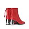 思加图冬季新款欧美侧拉链马蹄粗跟羊皮短靴女皮靴子9LK01DD9