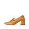 思加图2020春季新款奶油鞋方头单鞋女鞋乐福鞋粗高跟皮鞋9L330AM0