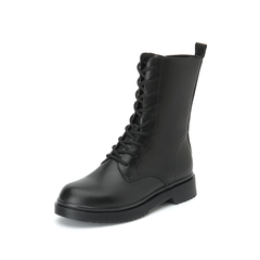 思加图冬季新款马丁靴系带侧拉链粗跟牛皮中靴女皮靴子N4304DZ0