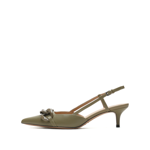 思加图2021夏季新款气质尖头猫跟凉鞋女皮锁链细跟凉鞋子A2085AH1