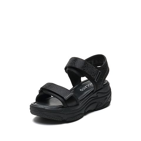 思加图2021夏季新款休闲运动凉鞋女厚底凉鞋魔术贴凉鞋B6406BL1