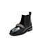 思加图2021秋季新款仙女风切尔西靴复古方头粗跟靴女短靴EBX10CD1