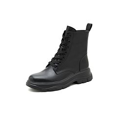 思加图2021冬季新款时尚侧拉链马丁靴短筒靴厚底靴女皮靴9W314DD1