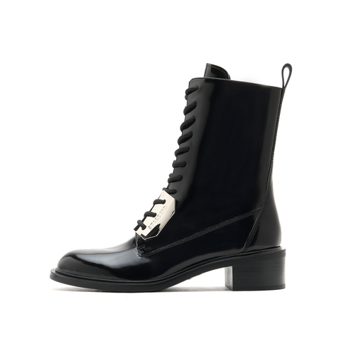 思加图2021冬季新款时尚个性马丁靴系带粗跟中筒靴女皮靴EC308DZ1
