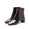 思加图2021冬季新款简约石头纹短靴粗跟后拉链靴子女皮靴9UP37DD1
