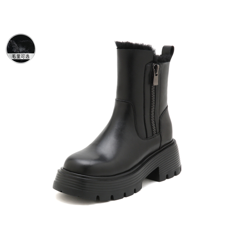 思加图2022冬季新款保暖厚底时尚雪地靴短靴女皮靴M2118DD2