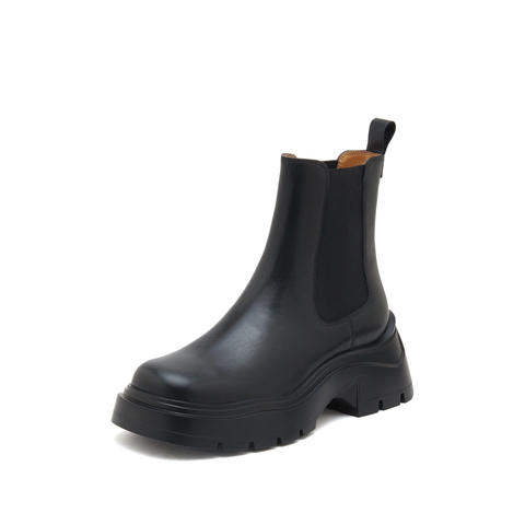 思加图2022冬季新款英伦风切尔西靴烟筒靴厚底短靴女皮靴J2851DD2
