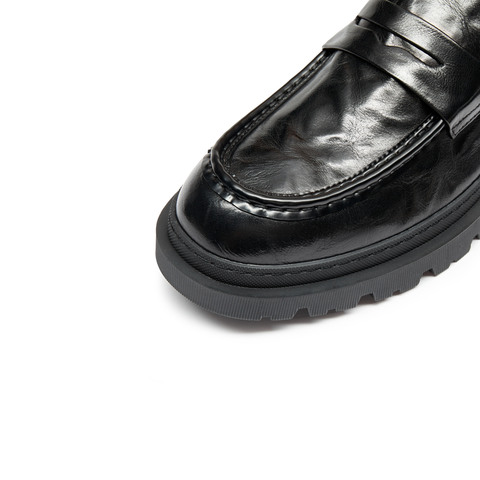 思加图2023秋季新款英伦风乐福鞋休闲商务皮鞋一脚蹬黑色男皮鞋M2591CA3