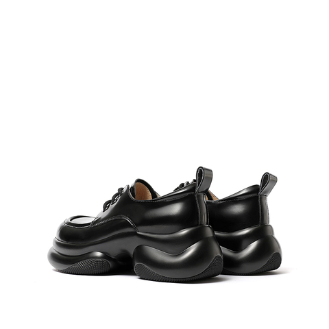 思加图2023秋季新款复古系带牛津鞋厚底增高黑色小皮鞋女鞋H2312CM3