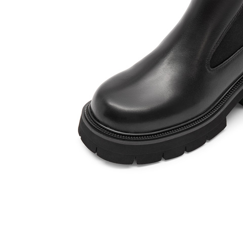 思加图2023冬季新款英伦风烟筒靴切尔西靴中筒靴粗跟女靴S2982DZ3