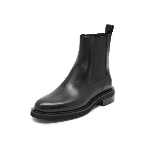 思加图2023冬季新款英伦风切尔西靴短靴粗跟黑色时装靴女靴子S3017DD3