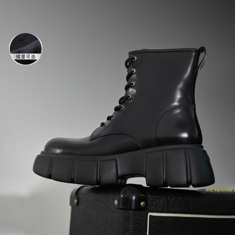 思加图2023冬季新款英伦风马丁靴短靴厚底增高时装靴黑色女靴S3009DD3