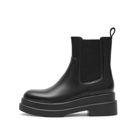 思加图2023冬季新款英伦风切尔西靴烟筒靴厚底短靴黑色女靴S6562DD3