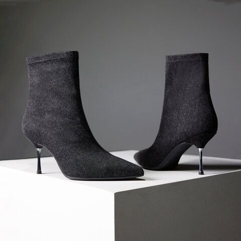 思加图2023冬季新款优雅气质牛仔布短靴细高跟鞋时装靴女靴子EQR02DD3