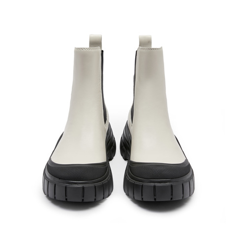 思加图2023冬季新款黑白琴键切尔西靴短靴烟筒靴厚底女靴子ESE01DD3
