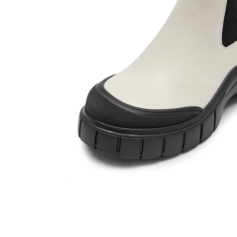 思加图2023冬季新款黑白琴键切尔西靴短靴烟筒靴厚底女靴子ESE01DD3