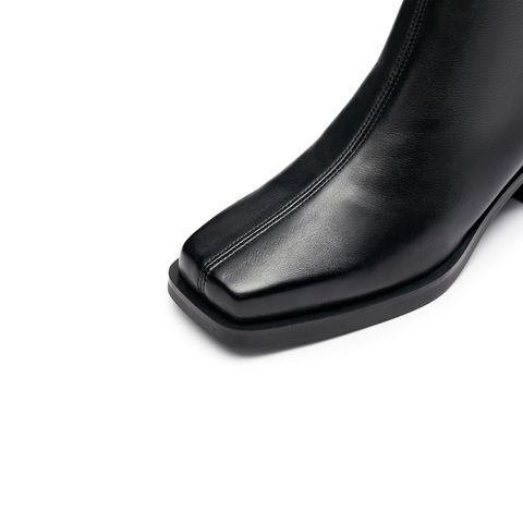 思加图2023冬季新款时尚弹力靴中筒靴方头粗跟时装靴女靴子ETN03DZ3