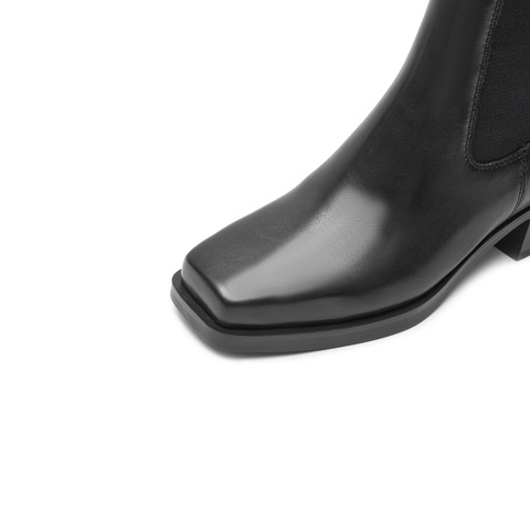 思加图2023冬季新款英伦风切尔西靴烟筒靴中筒靴粗跟女皮靴ETN02DZ3