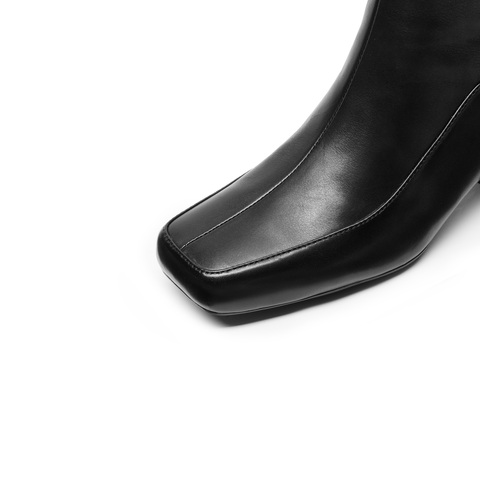 思加图2023冬季新款牛仔踢踏奶油鞋方头粗跟中靴时装靴女皮靴ERI01DZ3
