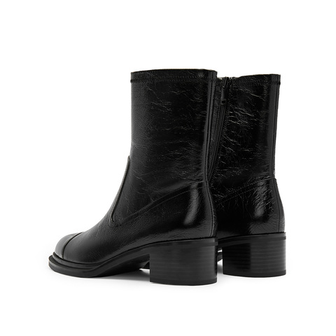 思加图2023秋季新款时尚奶油鞋中筒靴时装靴中粗跟黑色女皮靴子EC333DZ3