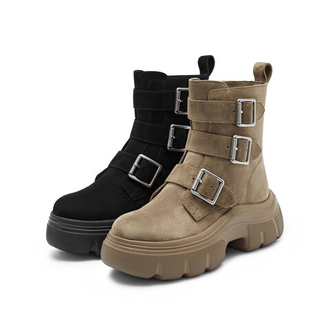 思加图2023冬季新款复古雪地靴保暖毛里短靴时装靴女皮靴ESF13DZ3